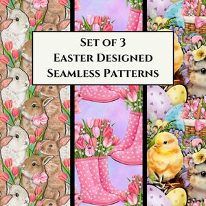 Thème de Pâques, motifs sans couture, impressions numériques de printemps, motif lapin, papier numérique poussins, motif 300 DPI, conception de tissu de Pâques,