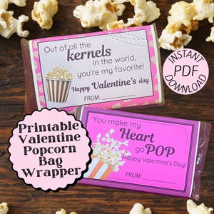 Pink Valentine Popcorn Bag Wrapper – Printable Valentine’s Day Party Favor | DIY Valentine Gift Idea | Classroom Treat | Instant Download