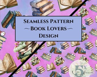 Bright Books Seamless Pattern, 300 DPI Digital Download, Book Lovers Pattern, Pink pattern | High Quality. Digital Design, Repeat Pattern