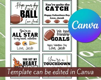 Football Valentine Cards, Editable Template, Sports Valentine Cards, Canva Template Valentine Card, Kids Party Template, Instant access