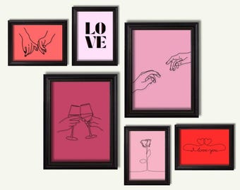 Elegant Printable Valentines Line Art Collection, Simplistic Valentines Art, Set of Designs,