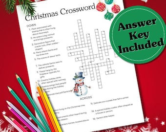 Christmas Crossword, Digital Download, Printable Party Games, Festive Puzzle, Christmas Games Printable, Holiday Printable, Holiday Party