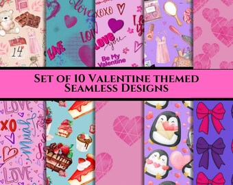 Valentine Digital Paper, seamless pattern, Girls patterns, Pattern bundle, Valentine patterns, digital design, instant access