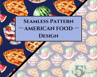 Patriotic Food Seamless Image, Apple Pie Repeating Pattern, Summer Foods Print,