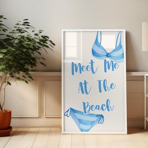 Meet Me At The Beach Print, Trendy Coastal Wall Art, Beachy House Decor, Ocean Aesthetic Poster, Cowgirl Wall Art, Printable Wall Art.