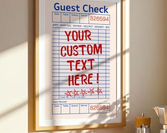 Custom Guest Check Poster, Preppy Aesthetic Wall Art, Personalized Quote Print, Cute Apartment Decor, Printable Typographic Poster