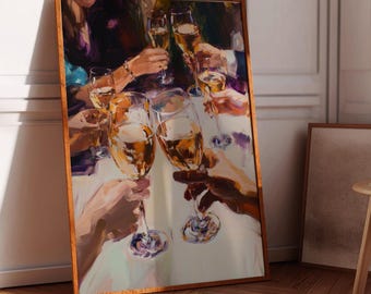 Cheers Art Print, Celebration Wall Art for Cocktail Party, Printable Wall Art, Elegant Drink Illustration, Happy Hour Print, Gathering Decor