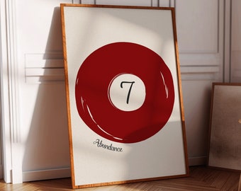 Vintage Pool Ball Print, Lucky Ball Wall Art, Red Pool Ball Poster, Trendy Digital Wall Art Print, Printable Wall Art, Retro Bar Cart Poster