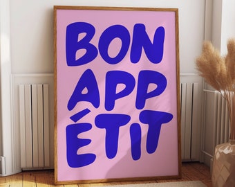 Póster Bon Appetit, impresión tipográfica, impresión de cocina maximalista, arte de pared de cocina, póster de comedor de moda, arte de pared imprimible.