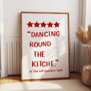 Dancing Round the Kitchen Red Poster | Printable Wall Art | Dorm Decor | Trendy Kitchen Poster | Digital Download | Aesthetic Home Decor.