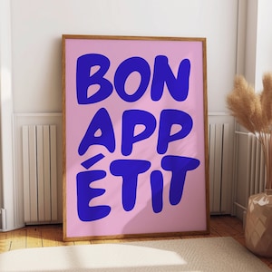 Bon Appetit Poster, Typography Print, Maximalist Kitchen Print, Kitchen Wall Art, Trendy Dining Room Poster, Printable Wall Art.