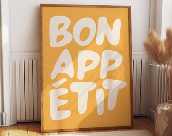 Bon Appetit Poster, Typography Print, Maximalist Kitchen Print, Kitchen Wall Art, Trendy Dining Room Poster, Printable Wall Art