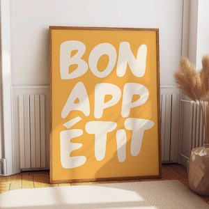 Bon Appetit Poster, Typography Print, Maximalist Kitchen Print, Kitchen Wall Art, Trendy Dining Room Poster, Printable Wall Art.