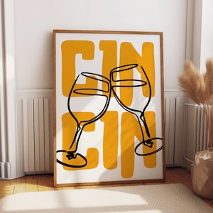 Trendy Cin Cin-print, martini Cheers-print, cocktailprint, barwagen Art Print, maximalistische keukenprint, vintage drankje poster, retro print
