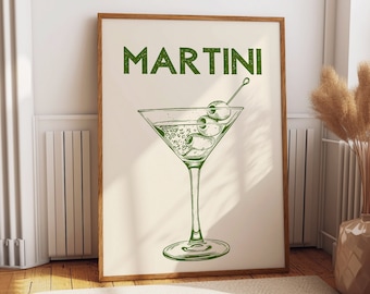 Impresión de Martini, póster retro de cóctel, impresión artística de carrito de bar, póster de alcohol, impresión artística de cóctel, arte mural minimalista, descarga digital 1 impresión.