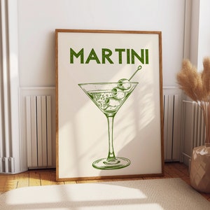 Wydruk Martini, plakat retro z koktajlem, wydruk artystyczny na wózku barowym, plakat z alkoholem, wydruk artystyczny na koktajlu, minimalistyczna sztuka ścienna, cyfrowe pobranie 1 wydruku.