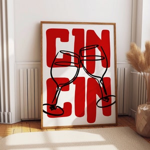 Cin Cin ワイン プリント、アルコール ウォール アート、レトロ ワイン ポスター、バー カート プリント、印刷可能なウォール アート、ワイン デコレーション ドリンク、レッド デジタル ダウンロード 1 プリント
