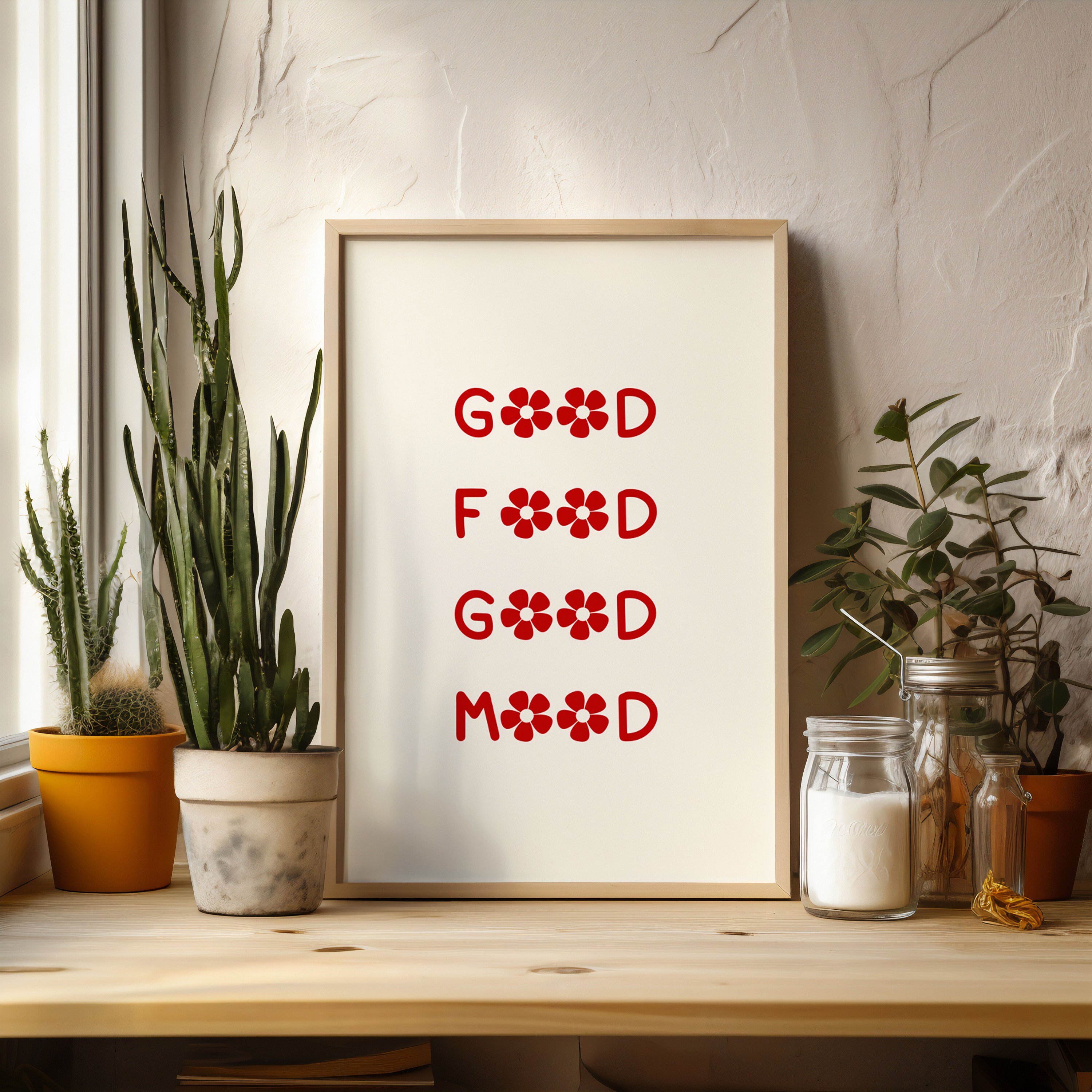 Aesthetic Kitchen Decor Cute, Red Kitchen Wall Art Print, Minimalist