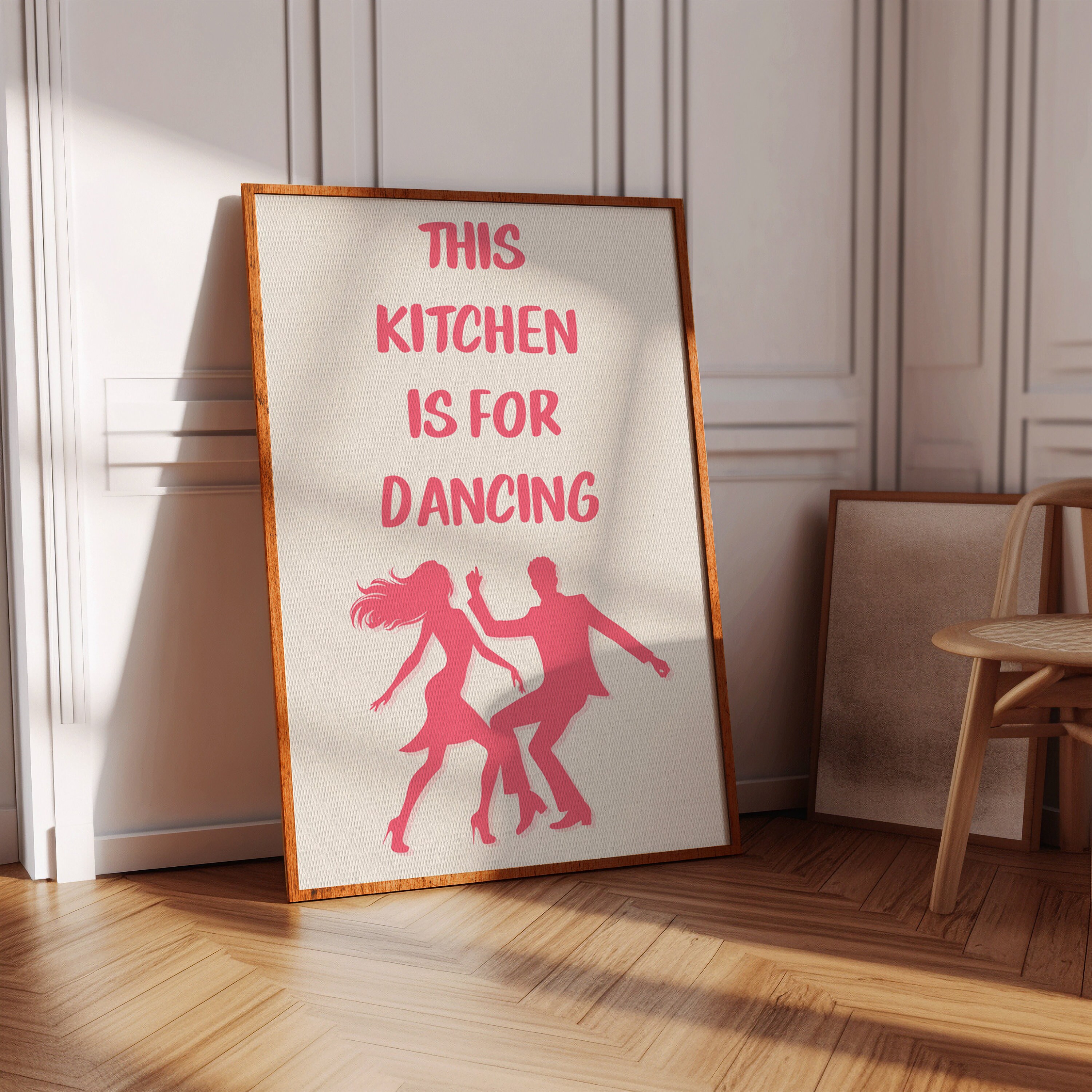 Aesthetic Kitchen Decor Cute Dance Art, Pink Kitchen Wall Art Print