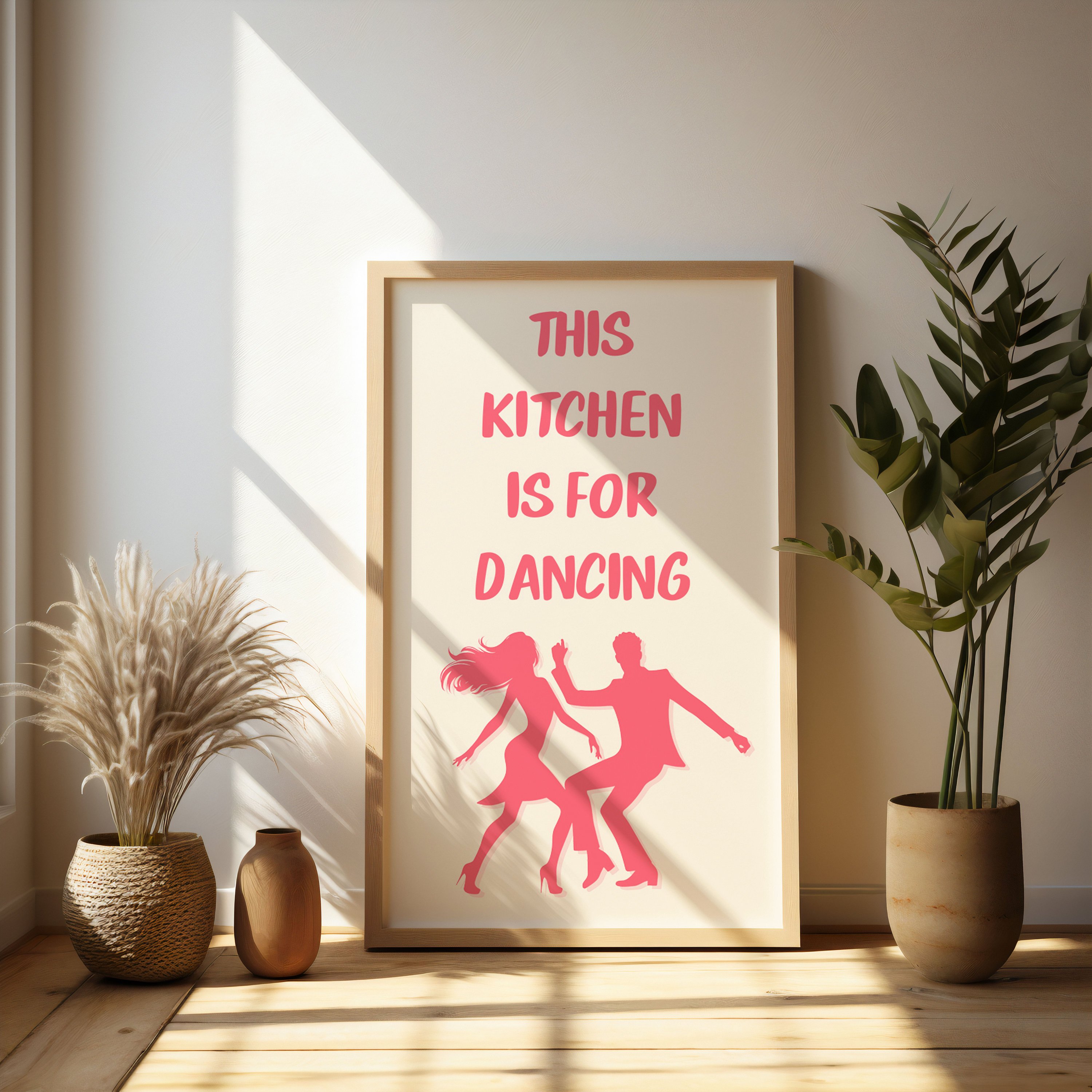 Aesthetic Kitchen Decor Cute Dance Art, Pink Kitchen Wall Art Print