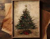 Vintage Christmas Tree Print, Christmas Decor, Printable Wall Art, Modern Christmas Print, Holiday Decor, Christmas Gift Idea, Digital Print