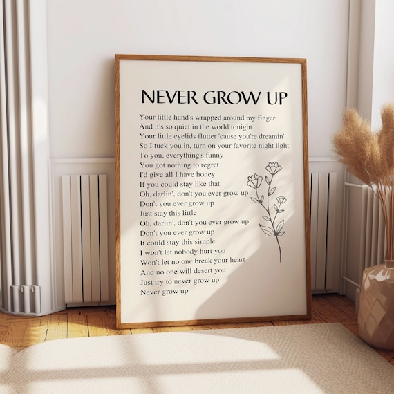 Never Grow Up Lyric Print, Taylor Swift Poster, Printable Wall Art, Gift for Swiftie, Subtle Swiftie Aesthetic Home Decor, Digital 1 Print.