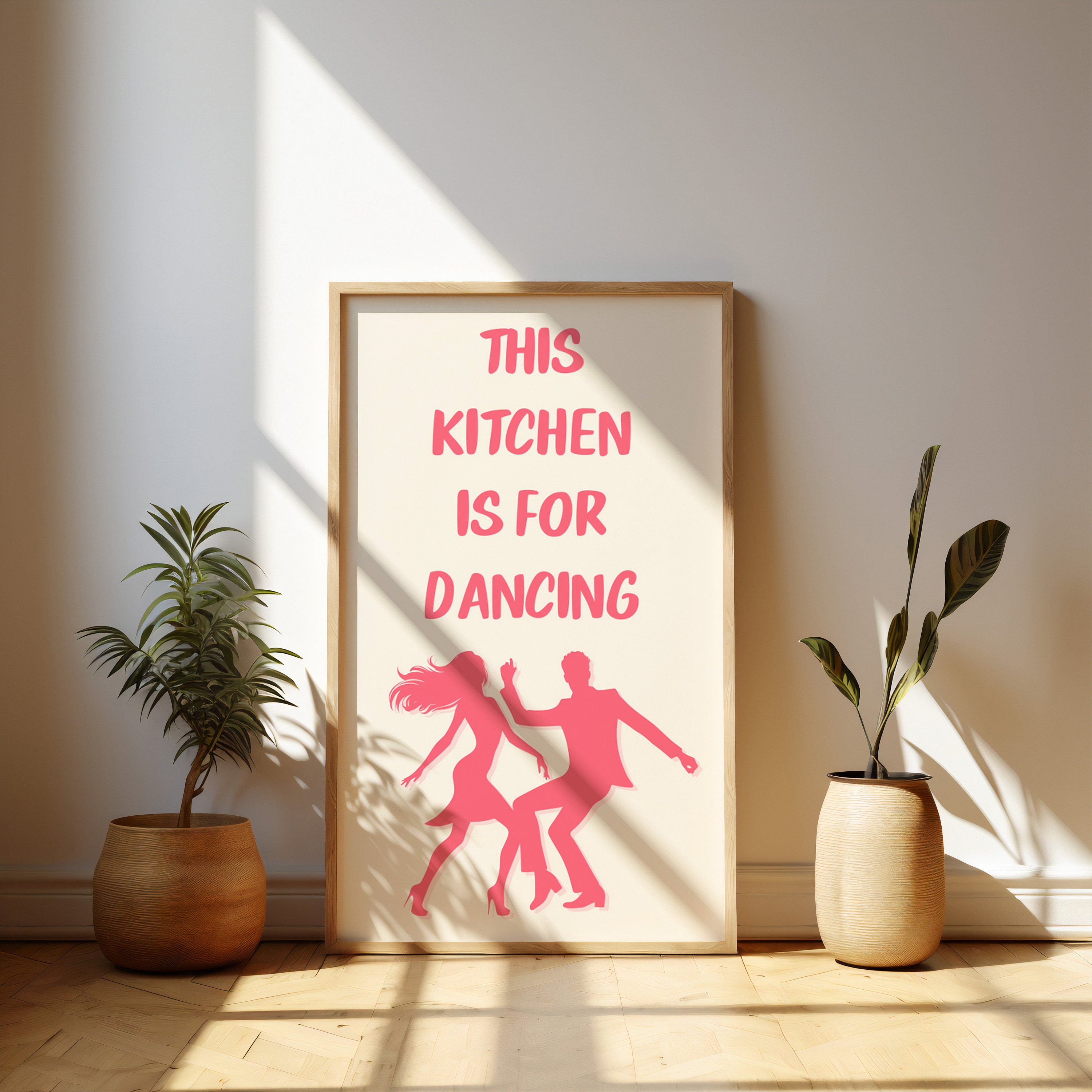 Aesthetic Kitchen Decor Cute Dance Art, Pink Kitchen Wall Art Print
