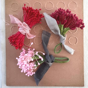 3 Bundles of Vintage Pink and Red Stamens, Millinery Floral, Wedding, Embellishment, Craft Supply
