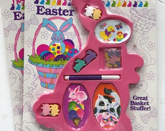 2 Vintage Lisa Frank Easter Sticker Sets, 80's Collectible Toy, Easter Basket Stuffer