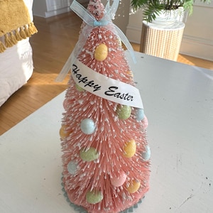 Bethany Lowe Pink Easter Bottlebrush Tree with Eggs, Pastel Decor