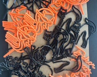 18 Vintage Black and Orange Halloween Plastic Cupcake Toppers, Craft Supply