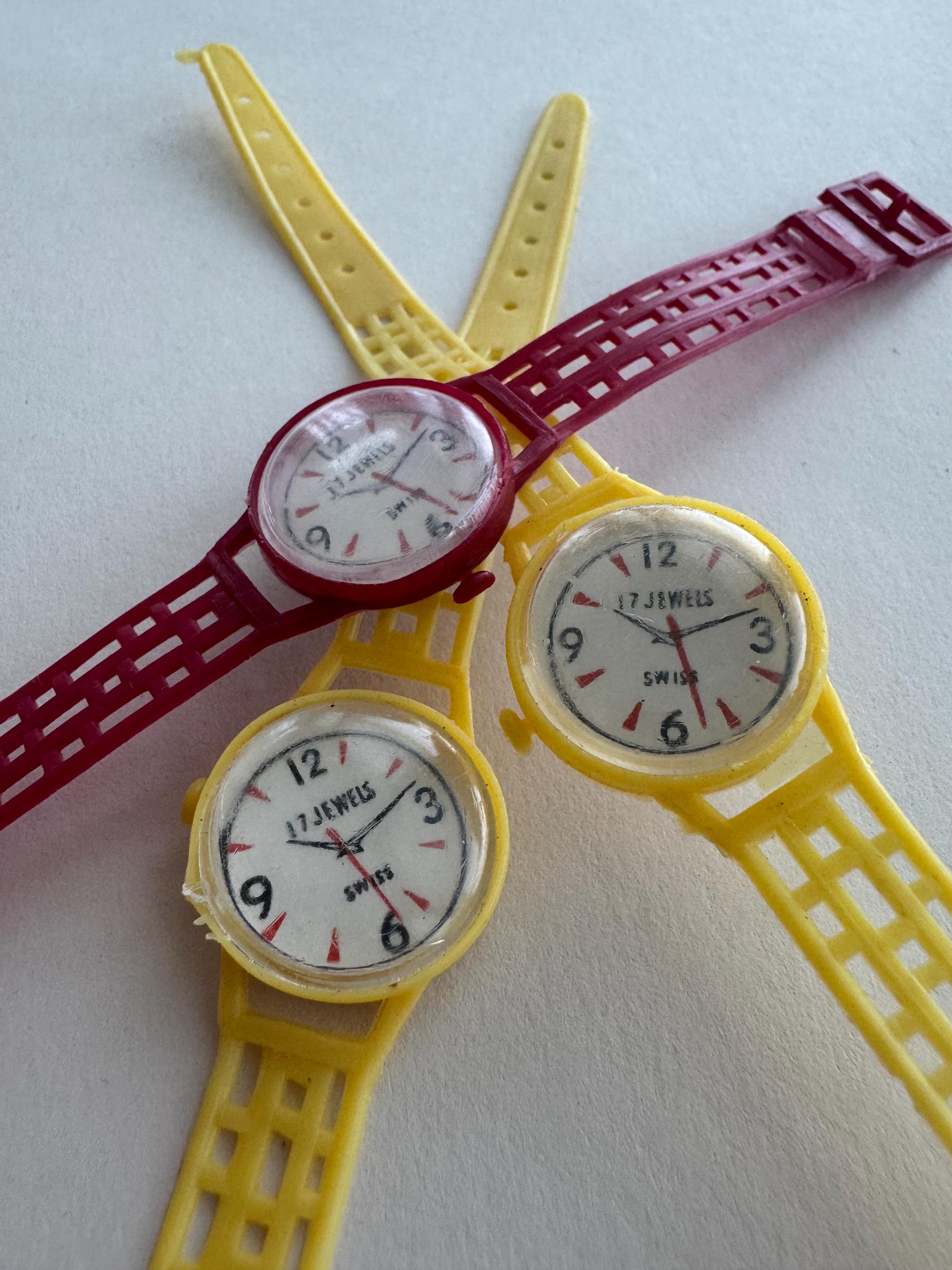 3 Vintage Dime Store Plastic Novelty Toy Wrist Watches 