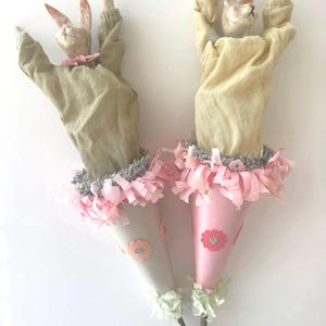 Adorable Handmade Vintage Inspired Easter Rabbit Push-up or Cone Puppet on Stick, Peekaboo Toy