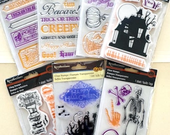 Clear or Cling Halloween Stamp Sets by Recollections , Craft Supply, Invitations, Scrapbooking, Card Making