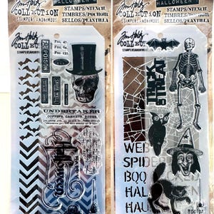 Tim Holtz Stampers Anonymous Halloween Stamp and Stencil Sets, Craft Supply, Invitations, Scrapbooking, Card Making