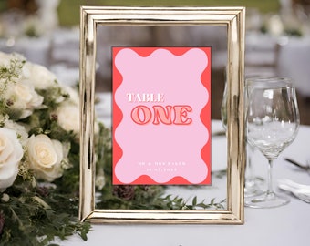 Pink & Red Wedding Table Numbers | Personalised by seller | Digital PDF