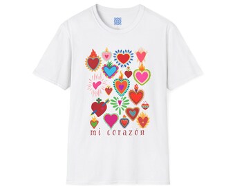 Mi Corazon T-Shirt: Spanish Sacred Heart, Mexican Ex Voto Art