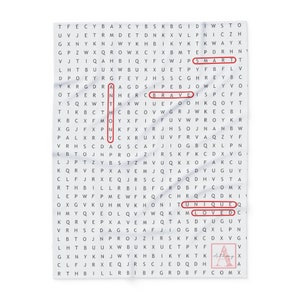 Customizable Word Search Cozy, Fleece Throw Blanket Thats Personalized with Name, Initials and words