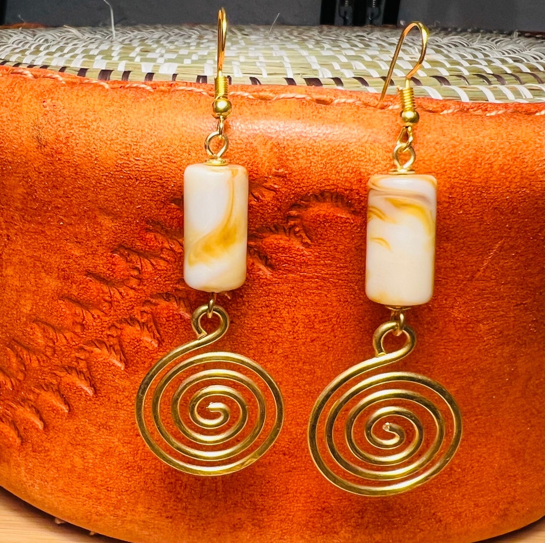Marbled Cylindrical Spiral Brass Drop Earrings african Jewellery
