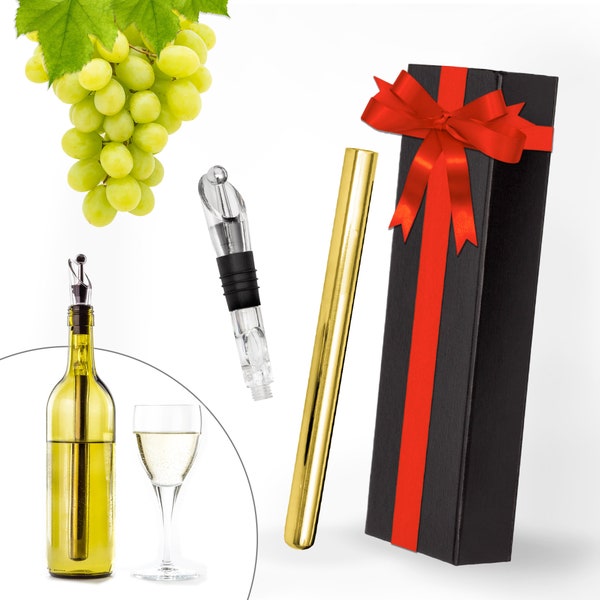 Wine Chiller Stick | 4 In 1 Wine Accessory Set | Iceless Chiller Stick | Decanting Aerator | Wine Pourer | Bottle Stopper | Accessory Case