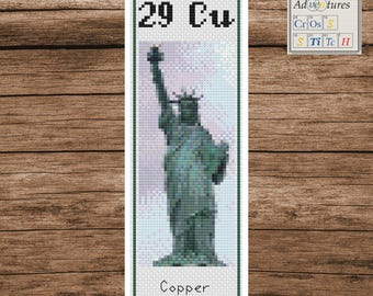 Copper Statue of Liberty Bookmark Cross Stitch Pattern: Periodic Table Design (PDF Download)