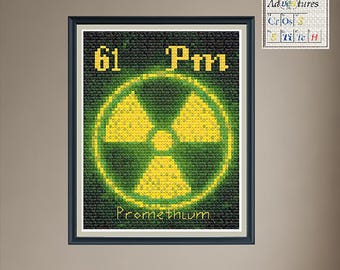 Promethium Radioactive Cross Stitch Pattern: Periodic Table Design (PDF Download)