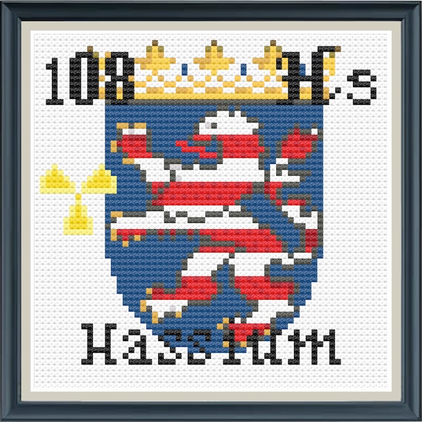 Hassium Hesse Coat of Arms Cross Stitch Pattern | Hassium Periodic Table Square Cross Stitch Pattern | PDF Download