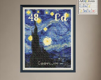 Padrão de Ponto Cruz Noite Estrelada de Van Gogh em Cádmio: Desenho da Tabela Periódica (Download em PDF)
