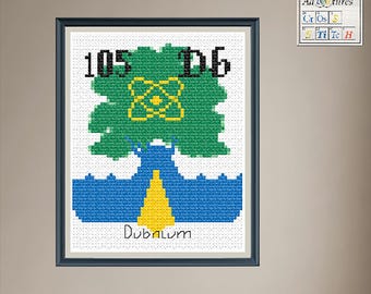 Dubnium Dubna Coat of Arms Cross Stitch Pattern: Periodic Table Design (PDF Download)