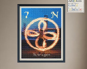 Nitrogen Fire Dancing Cross Stitch Pattern: Periodic Table Design (PDF Download)