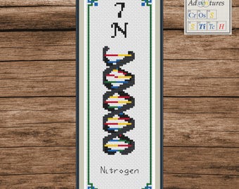 Nitrogen DNA Bookmark Cross Stitch Pattern: Periodic Table Design (PDF Download)