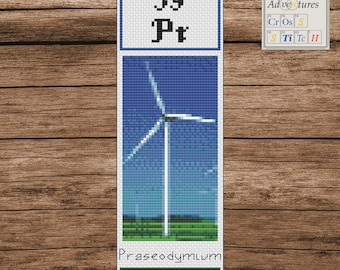Praseodymium Wind Turbine Bookmark Cross Stitch Pattern: Periodic Table Design (PDF Download)