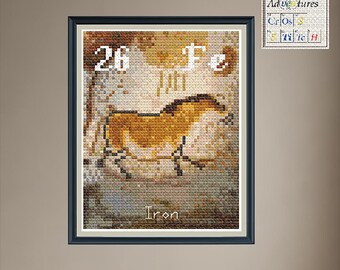 Padrão de ponto cruz para pintura rupestre em caverna de ferro: desenho da tabela periódica (download em PDF)