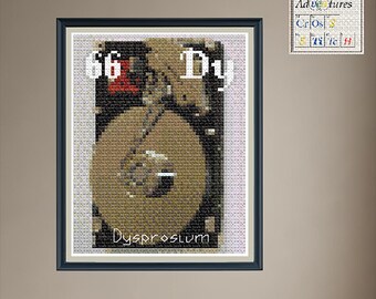 Padrão de ponto cruz para disco rígido com tema de disprósio: desenho da tabela periódica (download em PDF)